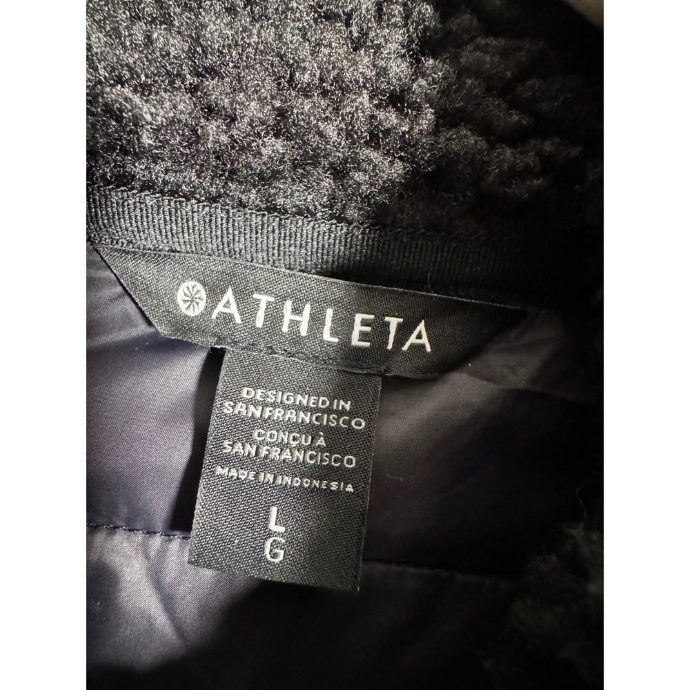 Athleta Fleece Hybrid Coat Black Sherpa Nylon Quilted Longline Funnel Neck Large - Picture 9 of 15